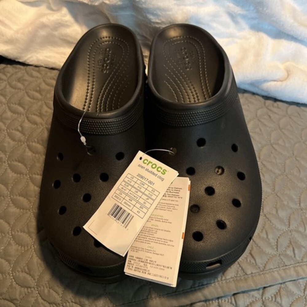 CROCS SIREN STUDDED High Heel Light Weight Clog Black Womens US 14 /Mens US 12